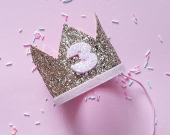 Birthday Crown || Pink and Gold Birthday || Gold Crown || Birthday Girl || 3rd Birthday || 3 Crown || Birthday Girl || third