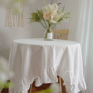 Ruffled Wedding tablecloth White sotne washed soft Cotton Tablecloths, Square Rectangle Round tablecloth, Table linen, Modern Simple style