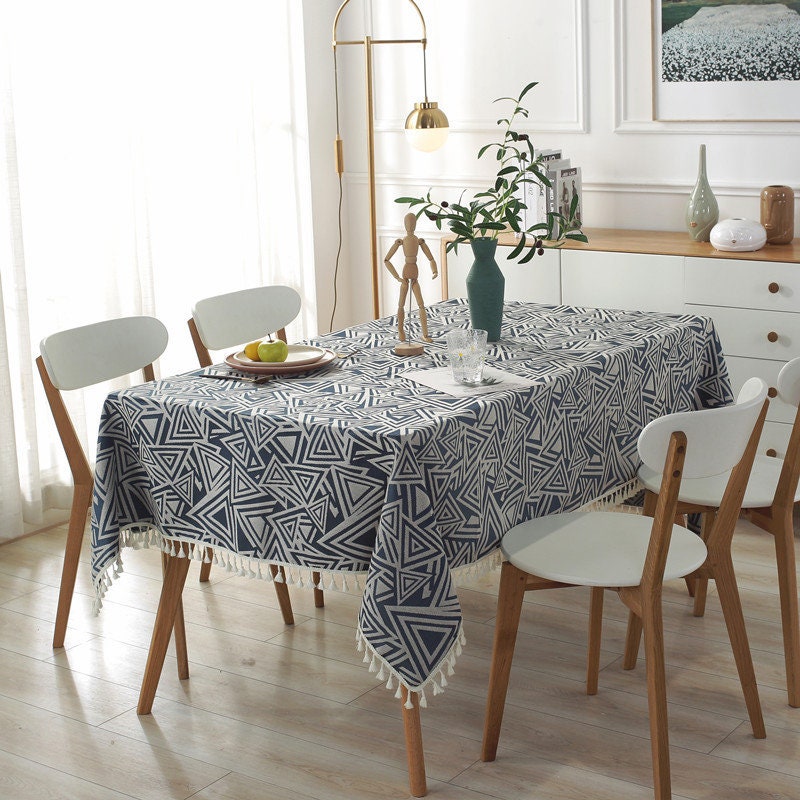 3 Couleurs Jacquard Triangle Lin Coton Nappe avec Glands, Superpositions de Table, Linge Fête d'anni