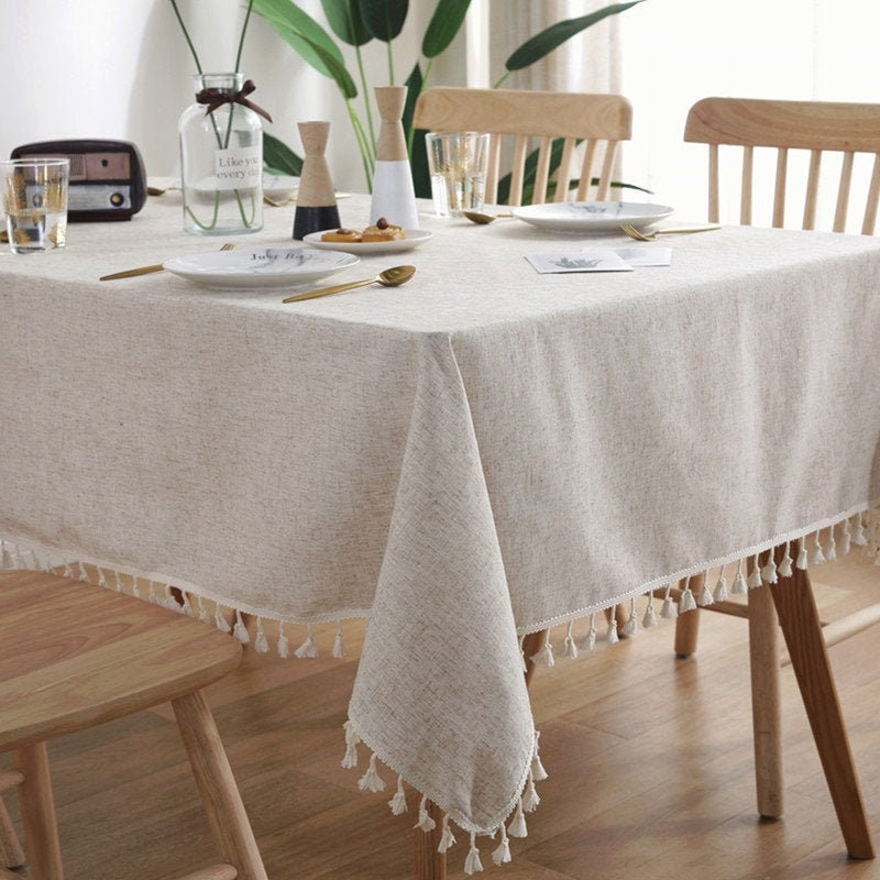 Table Ronde Carrée Rectangle en Pierre de Linge Lavée Nappes Coton Doux, Nappe à Manger, Table, Styl