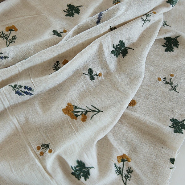 Tissu et tissu 】 tissu de broderie de fleurs de lavande lin coton lin délavé pour la couture artisanat décor à la maison nappe housse de coussin