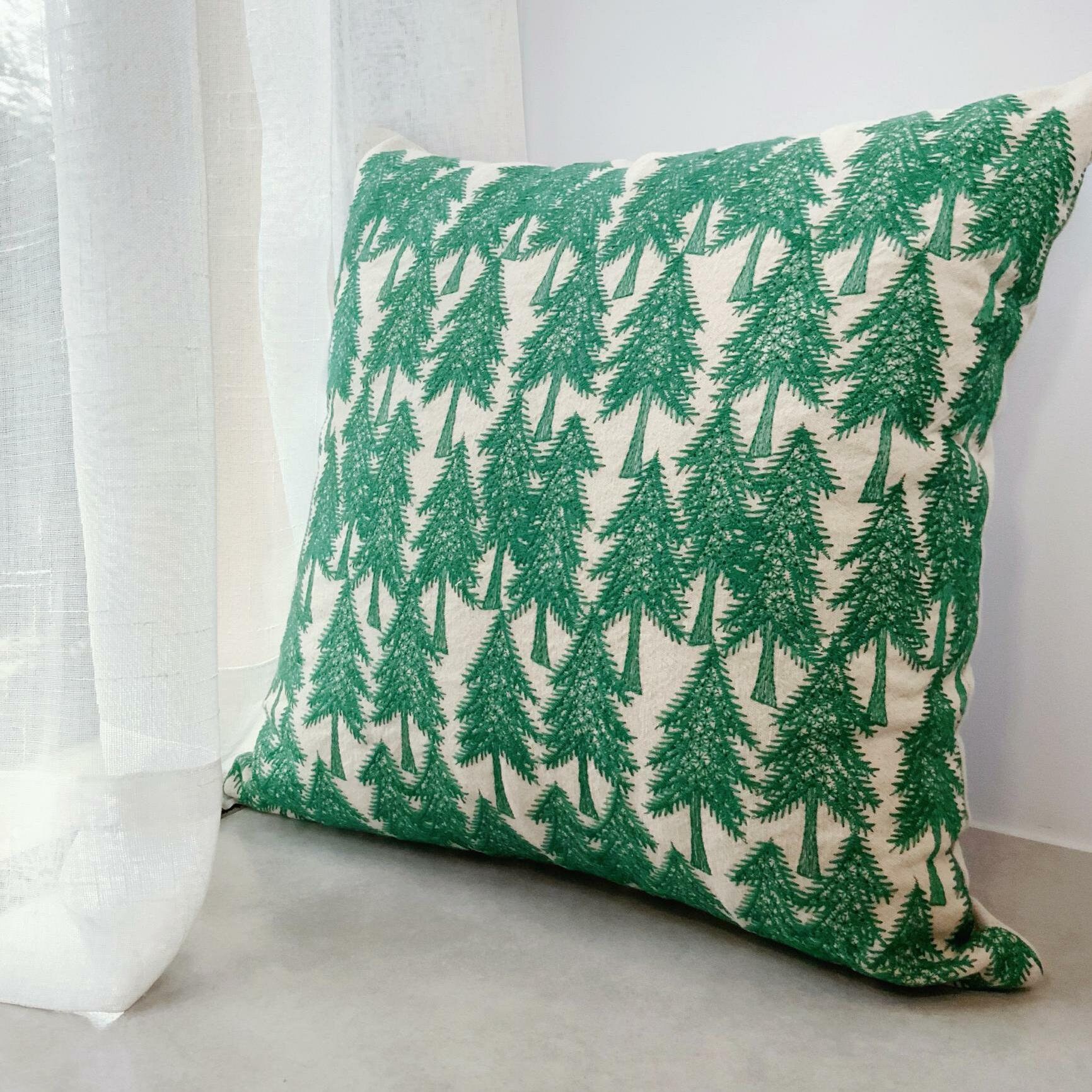 Housses d'oreiller Jetables, Linge de Coton Épais Oreillers Cercle Broderie en Pin, Housses Coussin,