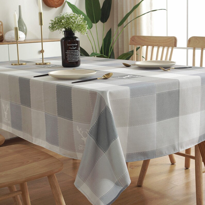 Laminated Grey Plaid Deer Dining Table Cloth Waterproof oil Etsy