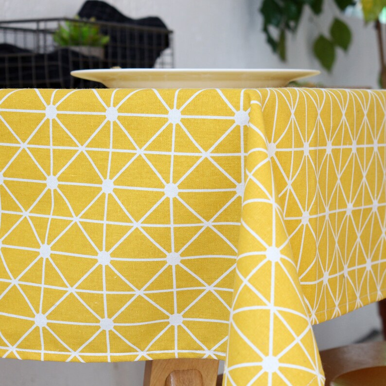 Tablecloth Yellow Plaid Linen Cotton Tablecloth Wedding Etsy