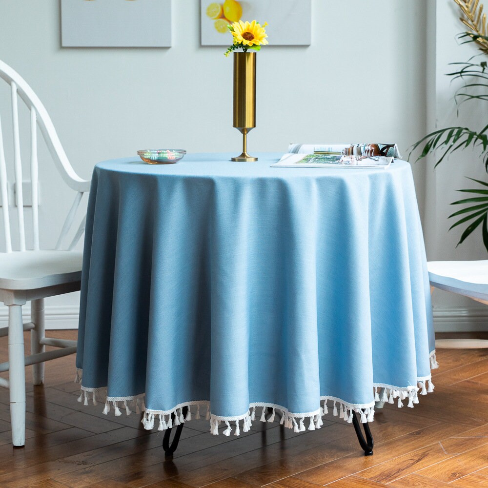 Weighty Extra large Solid Colo Round Tablecloth with tassel Etsy