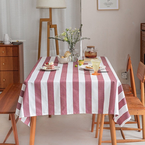 3 Colors Modern White Mosaic yarn-dyed Stripe Tablecloth Hemming Edge, Table overlay, Rectangle table linen, Cotton Linen Square tablecloth