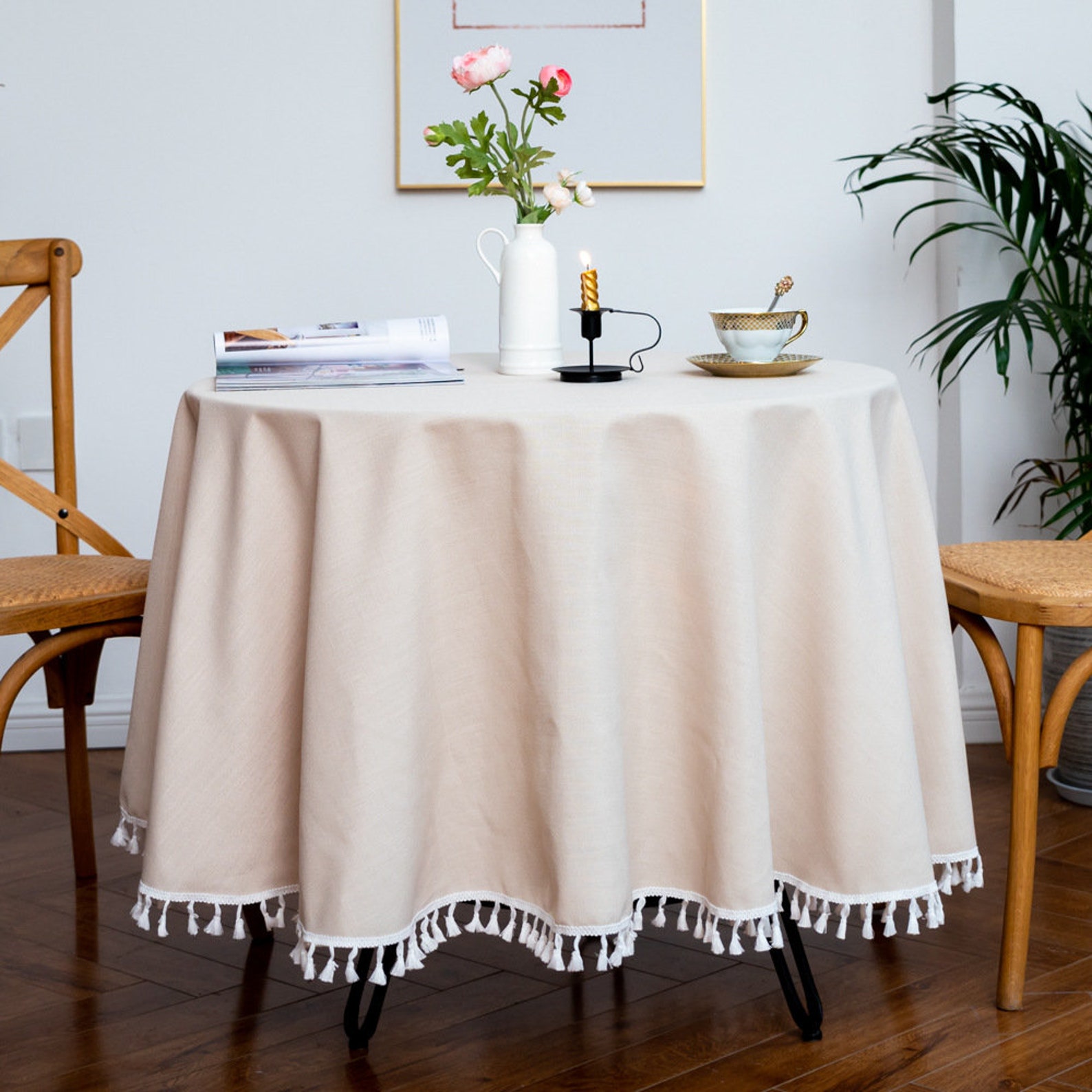 Weighty Extra large Solid Colo Round Tablecloth with tassel Etsy
