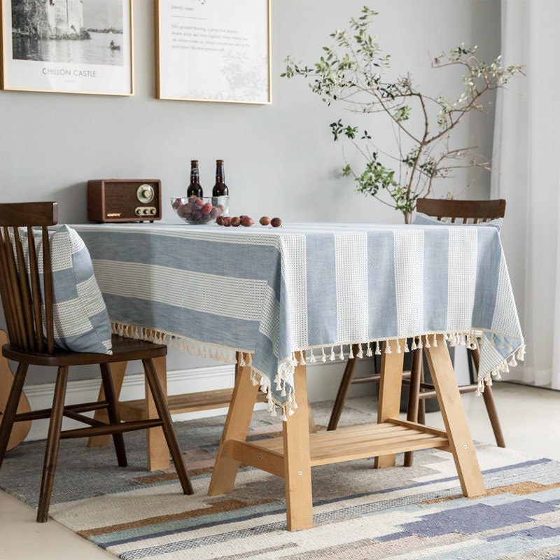 4 Couleurs Stripe Linen Cotton Table Cloth avec Glands, Superpositions de Table, Draps Fête d'annive