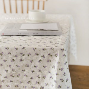 Purple Floral Cotton Tablecloth, Jacquard table overlay, square rectangle table cloth
