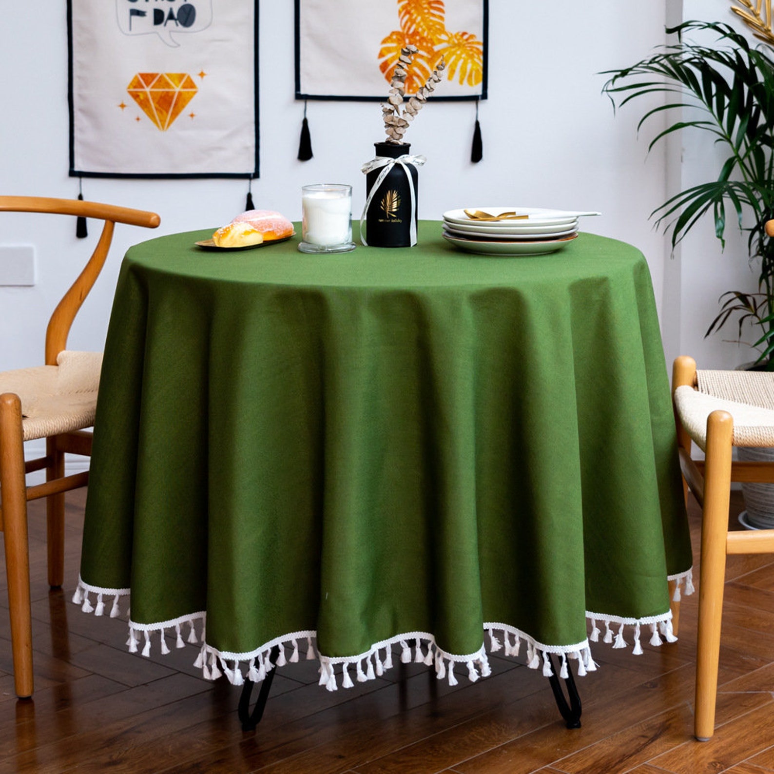Weighty Extra large Solid Colo Round Tablecloth with tassel Etsy