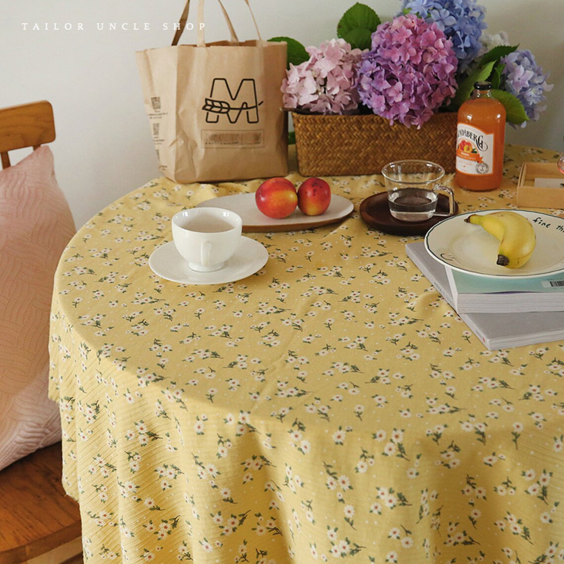 Yellow Flower Tablecloth Cotton Tablecloth Bright Decorative Etsy