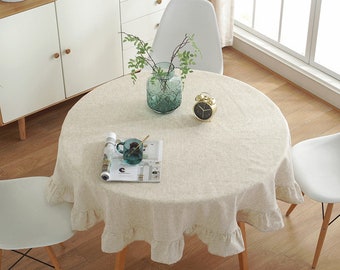 Round Ruffled tablecloth Linen Rustic Cotton Linen Tablecloths corrugated edge, Dining tablecloth, Table linen, Modern Simple style