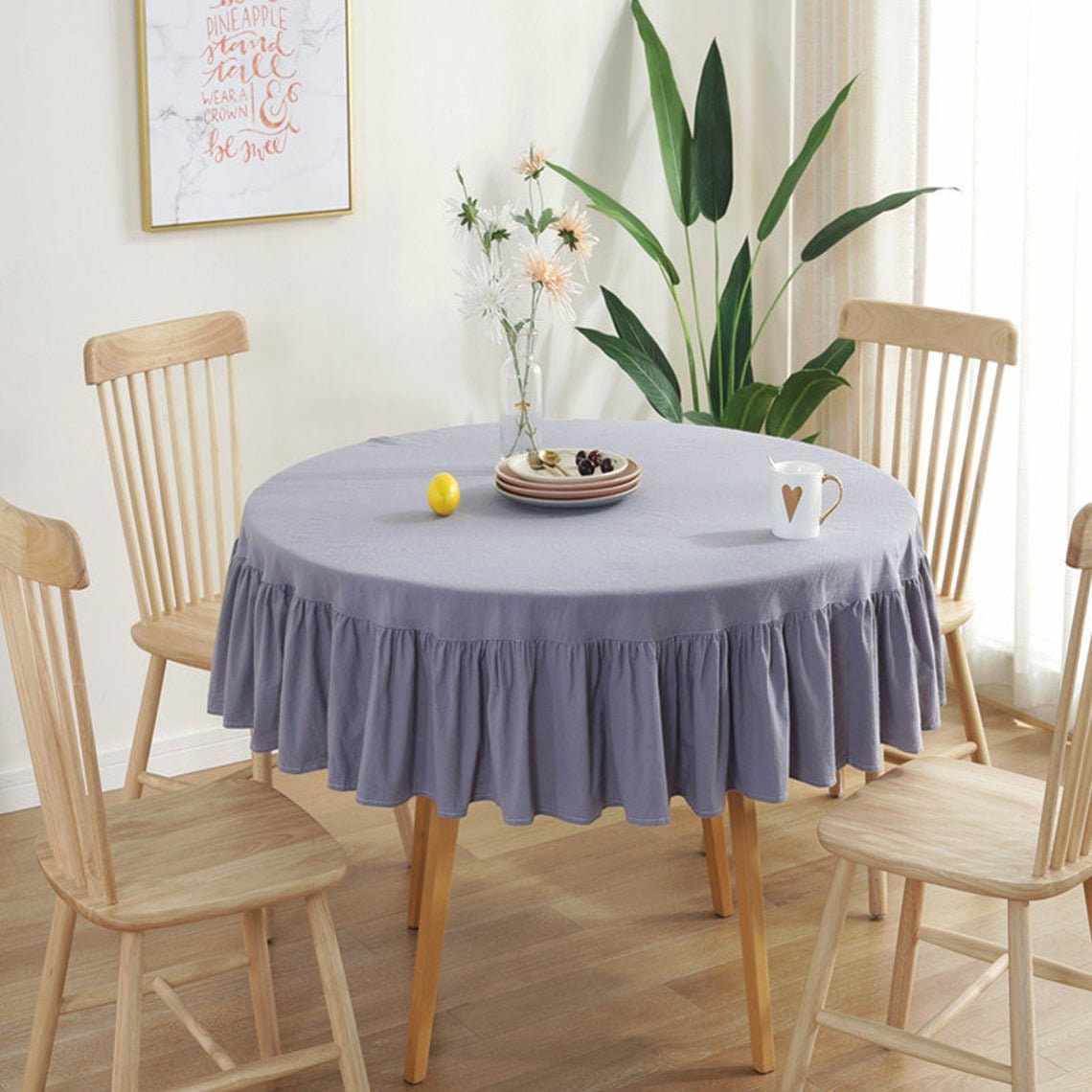 Nappe Ronde à Volants Gris Sotne Lavé Nappes de Coton Doux, Nappe Mariage, Linge Table, Style Modern