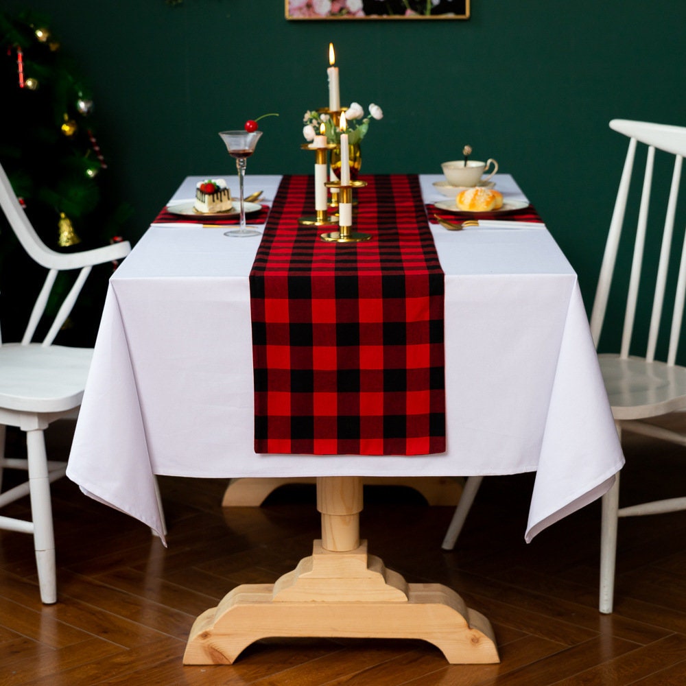 Buffalo Check Noël Rouge Noir Plaid Teint en Fil, Chemin de Table Ferme, Check Table Runner, de Déco