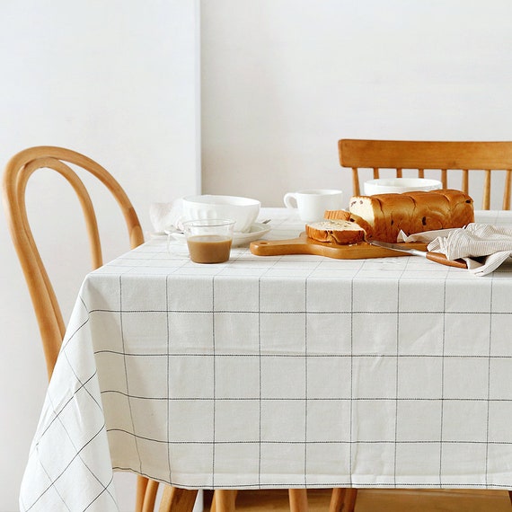 Weiß Karierte Baumwolle Leinen Tischdecke, Benutzerdefinierte Jacquard Dinner Party Läufer