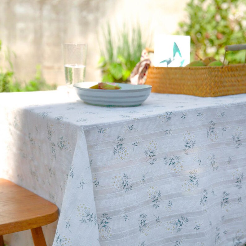 Flower Tablecloth Cream White Cotton Tablecloth Bright Etsy