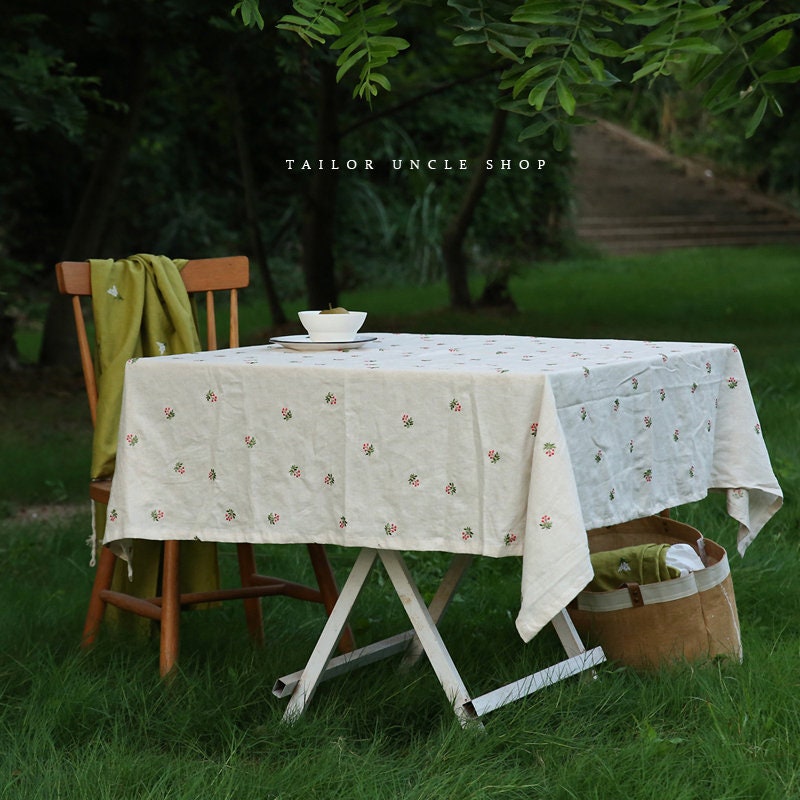 Broderie de Lin Nappe Fleurie, Linge Coton, Salon Vintage Daily Overlay, Rectangulaire Carrée, Gland