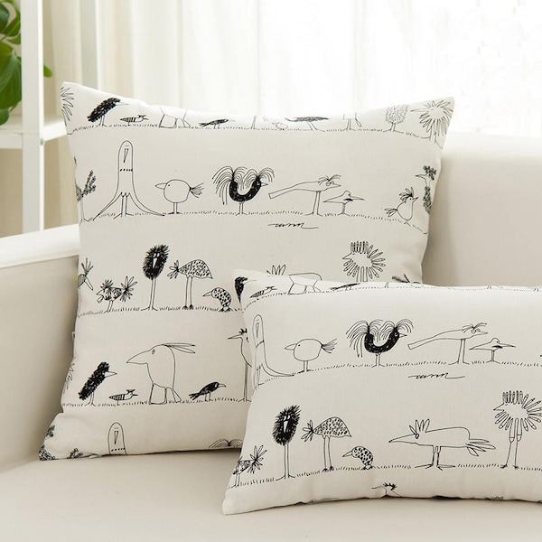 sketching bird Throw Pillow Cover 18x18s. Decorative Pillow Cushion Cover Throw Pillow. customized available