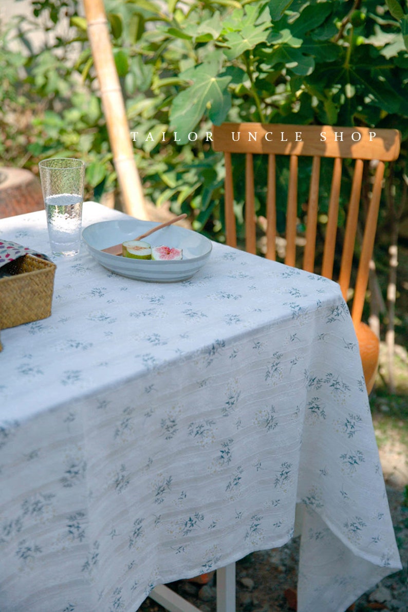 Flower Tablecloth Cream White Cotton Tablecloth Bright Etsy