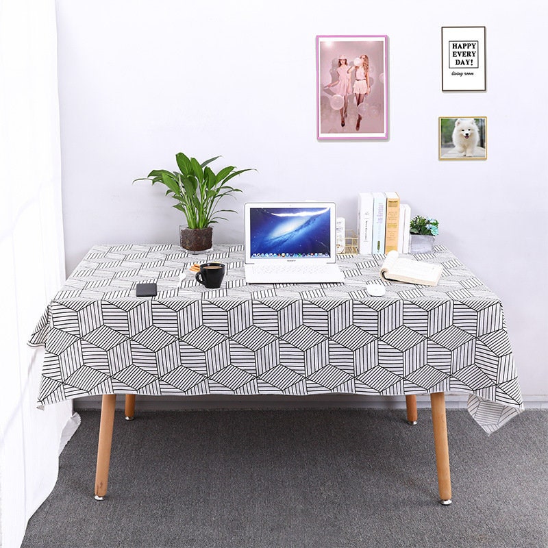Nappes, Tissu Géométrique de Table en Coton Linge Blanc, Salle à Manger Moderne Simplicité Table Bas