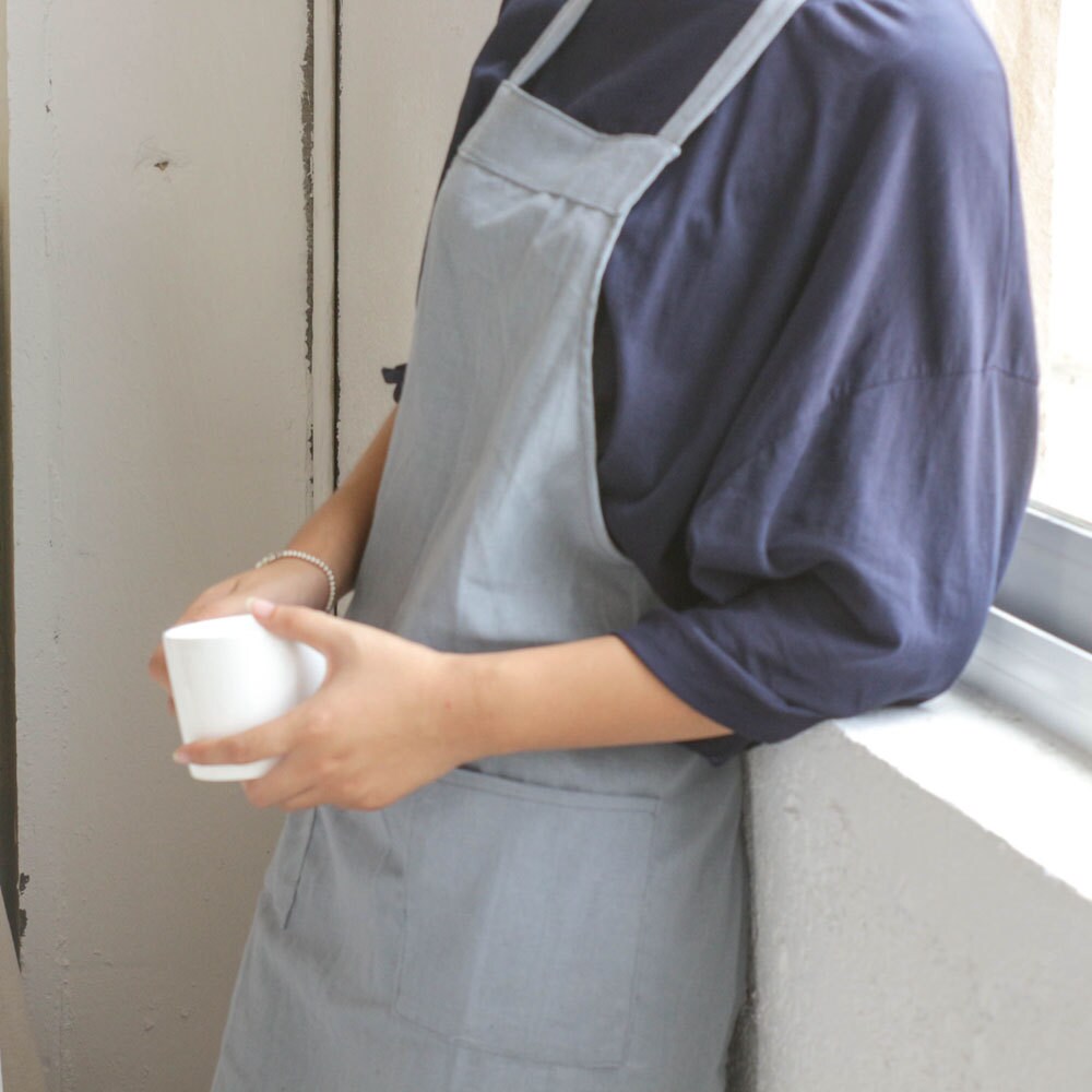 Tablier en Lin Doux Gris Tablier Personnalisé Daily Baking Gift Kitchen Florist Lavé