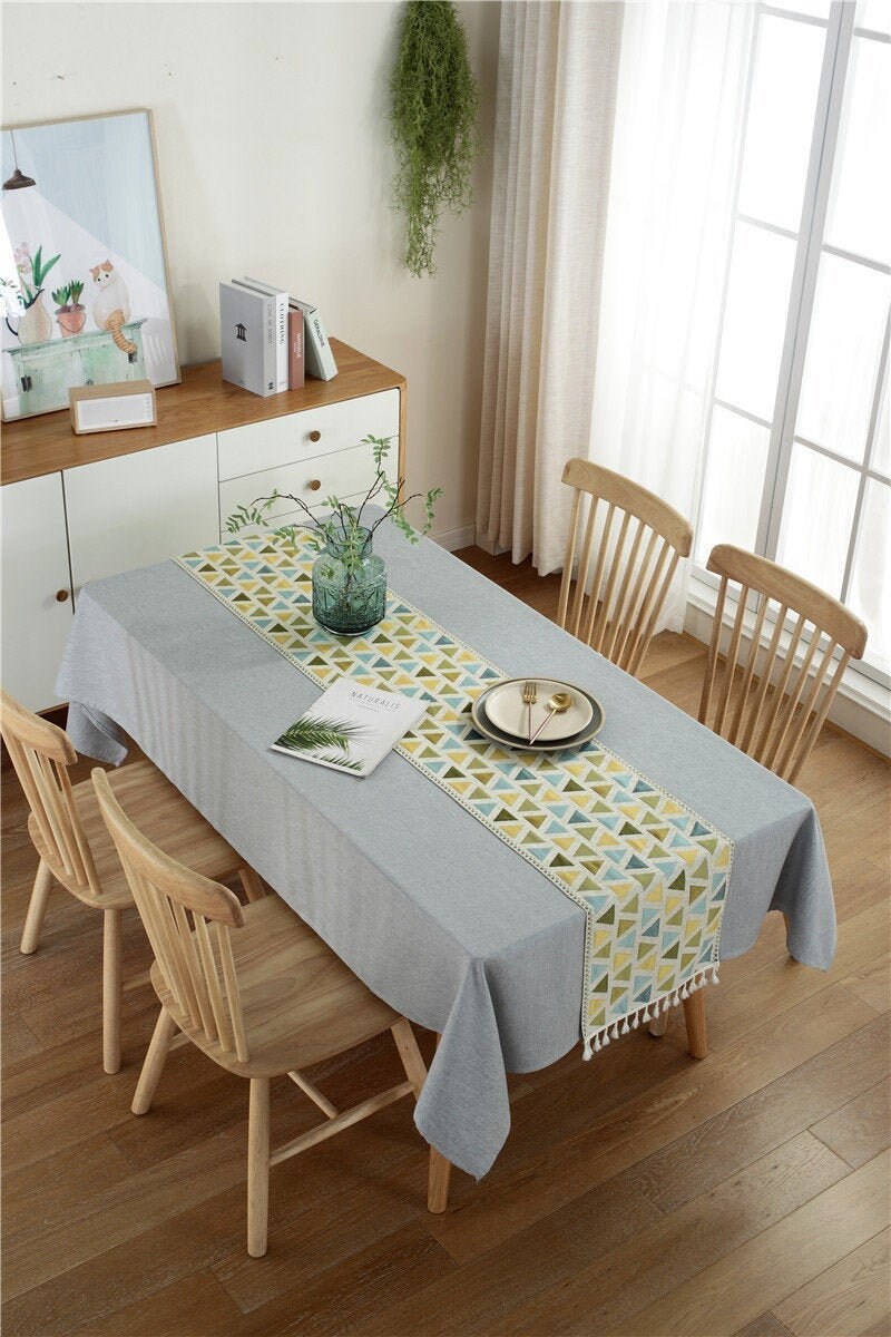 Rectangle Moderne Triangle Jacquard Chenille Table Runner avec Gland Farmhouse Runner, Centerpiece D
