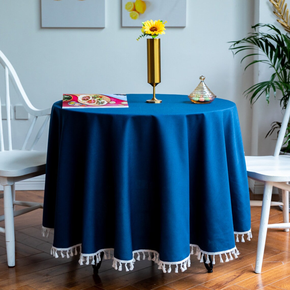 Weighty Extra large Solid Colo Round Tablecloth with tassel Etsy