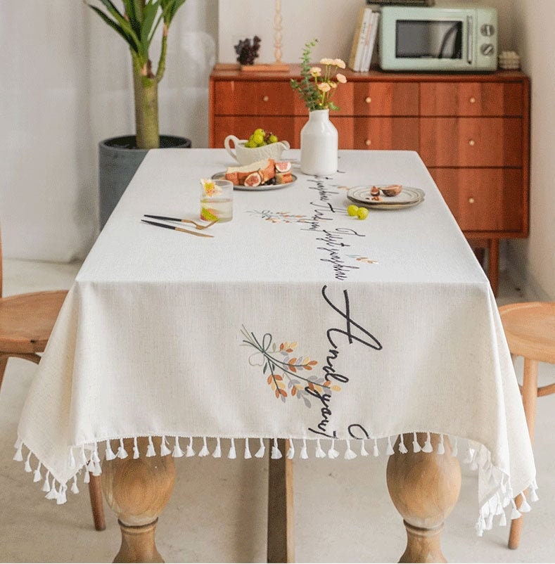 3 Couleurs Table Runner Bouquet Wordage Lin Coton Nappe avec Glands, Superposition, Linge de Table R