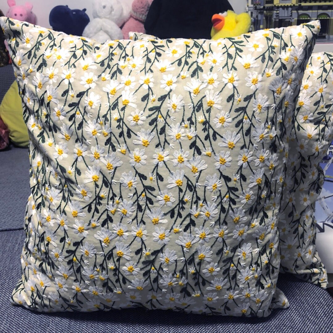 Housses d'oreiller Jetables, Oreillers en Marguerite Broderie Colorés, Fleuris, Coussin Géométrique,