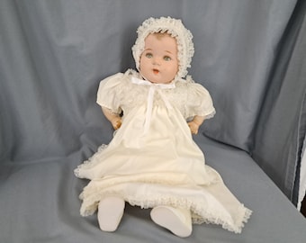 Vintage Hard Plastic Girl Doll 24" Tall Unmarked with Vintage Pure Cotton Baby Clothe Ca. 1940s-1950s