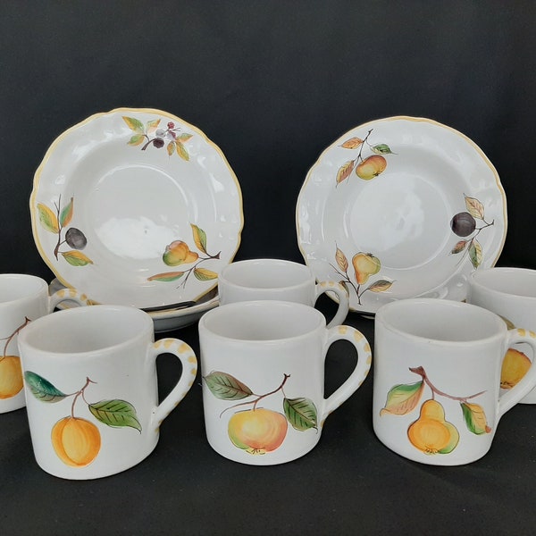 Cantagalli Firenze Rustic Country Style Pasta Salad bowls Coffee Mugs with Fruit Pattern Made in Italy, Price is for each individual piece