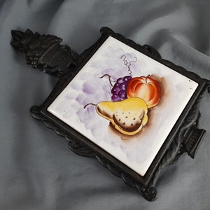 Vintage Cast Iron Trivet with Hand Painted Tile by Rossini Made in Japan Wall Hanging