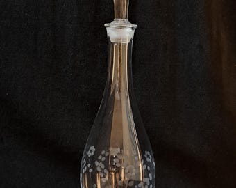 Clear Glass Decanter with Etched Flowers 16" tall