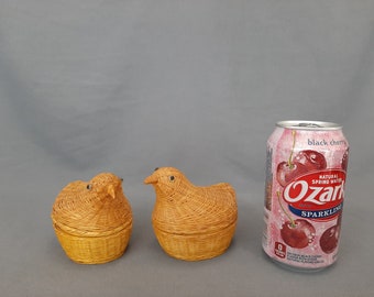 Set of 2 Vintage Mini Lidded Bamboo Chicken Baskets made in China Ca. 1970s