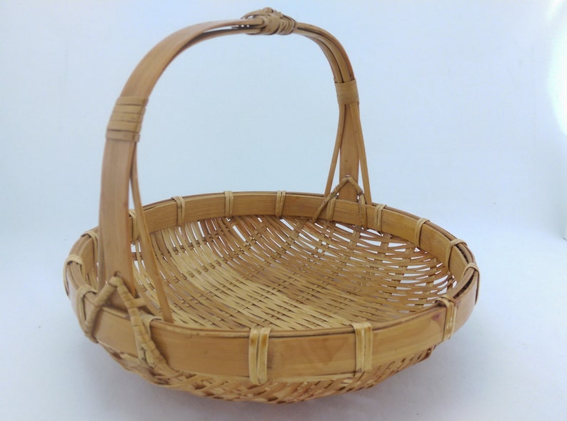 Vintage Chinese Asian Bamboo Basket With Handle