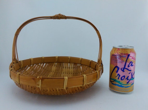 Vintage Chinese Asian Bamboo Basket With Handle