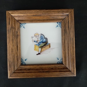 Framed Royal Tichelaar Makkum Polychrome Tile with Hand Painted Box Maker Old Dutch Tile Made in Holland