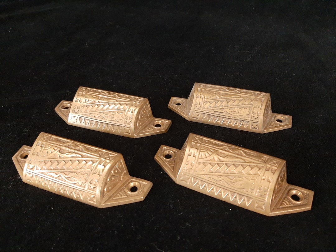 Antique Brass Drawer Pulls Chest Handles Set of 4 Ornate Art Nouveau