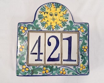 Vintage Italian Hand Painted Door Number Tile 421 Dimension 9.5” wide x 9.75” tall