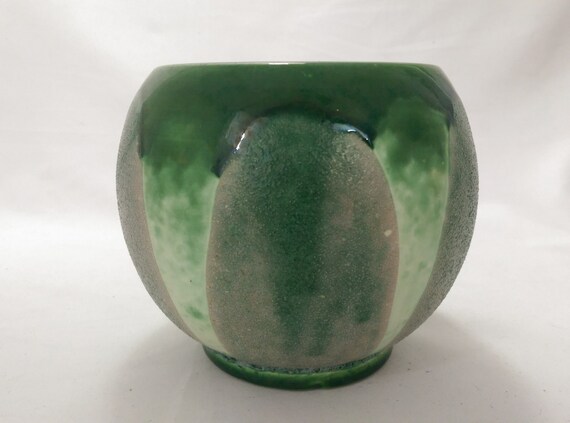 Haeger Usa Pottery Vase Planter With Smooth Green And Textured Etsy