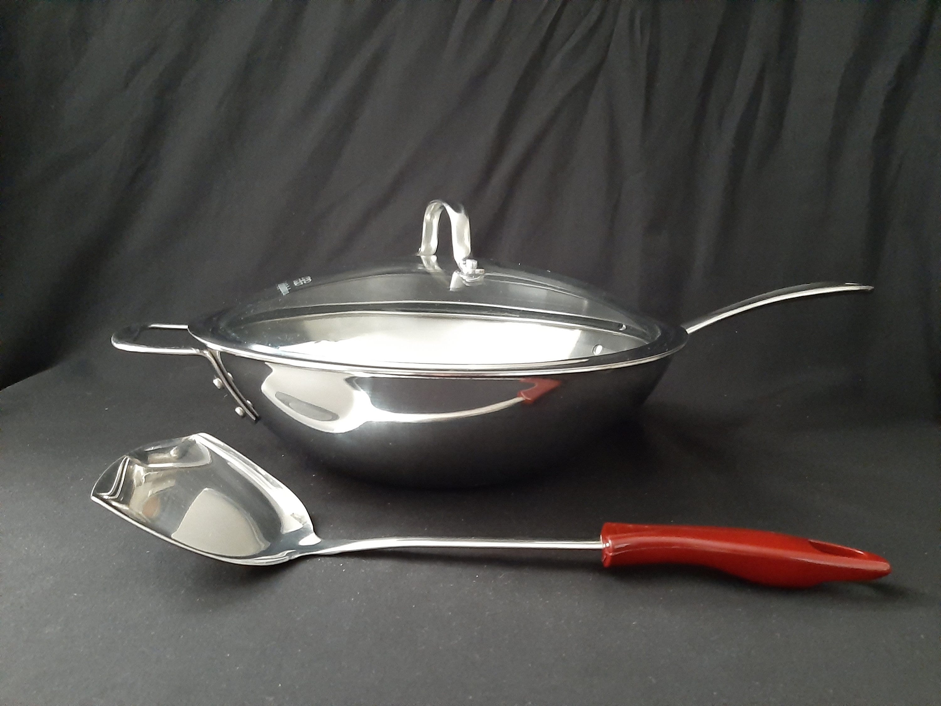  BUFFALO Clad Stainless Steel Wok Pan with Lid Round