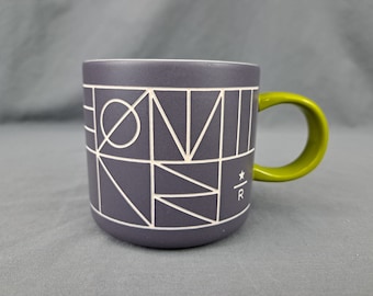 Starbucks Coffee Mug 2015 12 Oz Reserve Roastery Tasting Room R Charcoal Brown and Lime Green Handle Tea Cup