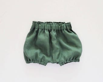Basil Green Linen Baby Bloomers, Christmas Costume, Toddler Bubble Shorts, Diaper Cover, Made of 100% Linen