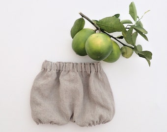 Natural Linen Bloomers, Vintage Washed Linen, Baby Diaper Cover, Bubble Shorts, Baby Shorts, Made of 100% Linen