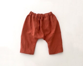 Burnt Orange Kids Linen Harem Pants, Toddler Aladdin Pants