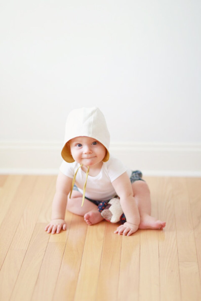 White Linen Linen Reversible Baby Linen Hat Etsy