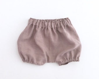 Smoky Mauve Linen Bloomers, Children Bubble Shorts, Baby Girl Nappy Cover, Made of 100% Linen