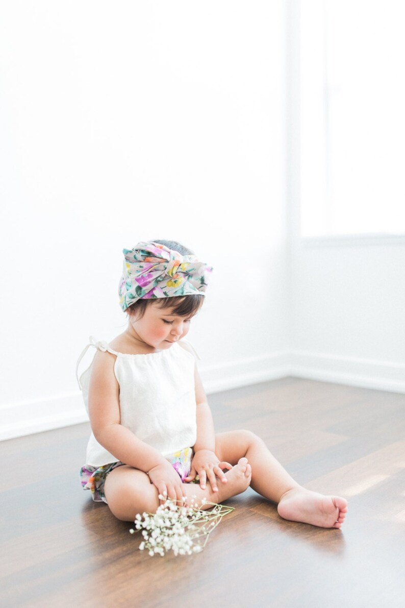 Baby Headwrap, Baby Turban, HeadBand, Watercolor Floral Print, Pink Beige, Newborn 2 years image 1