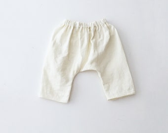 Off-White Linen Baby Long Pants, Toddler Roomy Pants