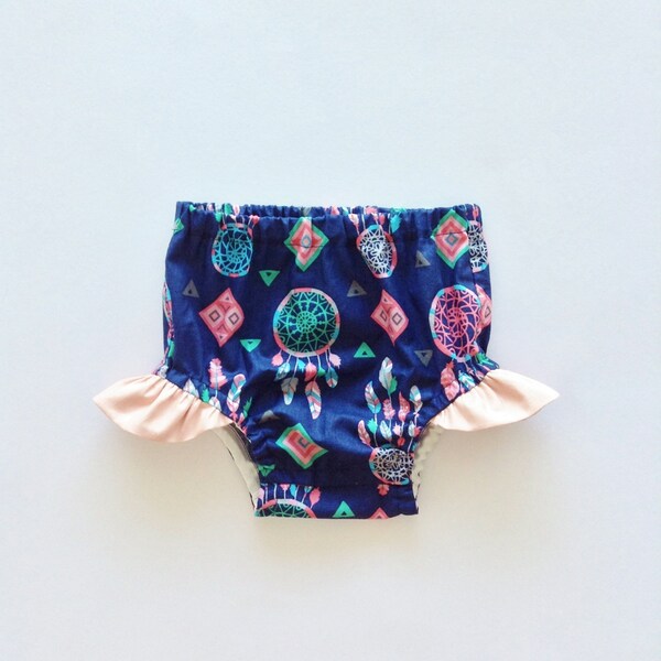 Baby Bloomers, Diaper Cover, Navy Boho Bloomers, Dreamcatcher Nappy Cover, Native American, Tribal